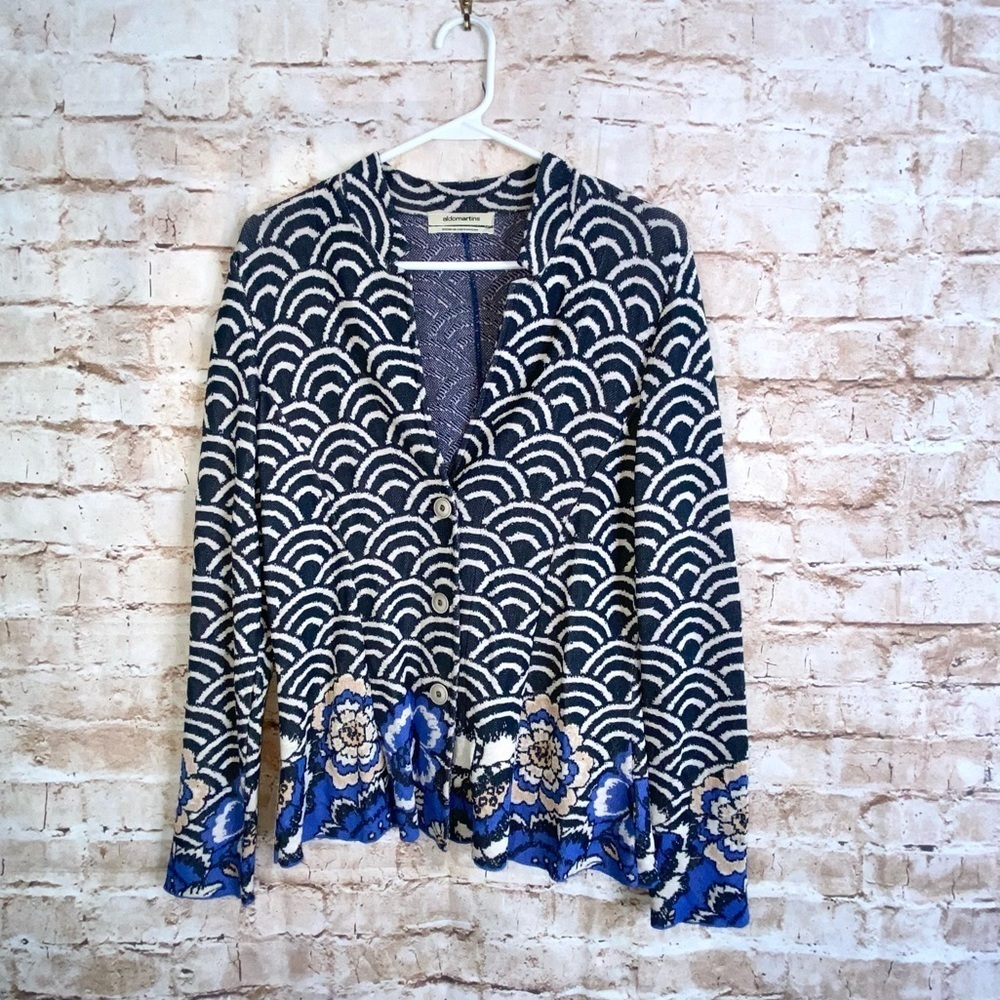 Aldomartins Japanese Waves Floral Print Cardigan Jacket Size 12
